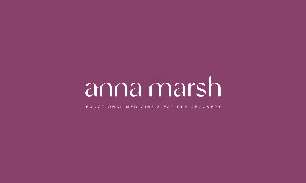 Anna Marsh wordmark on plum